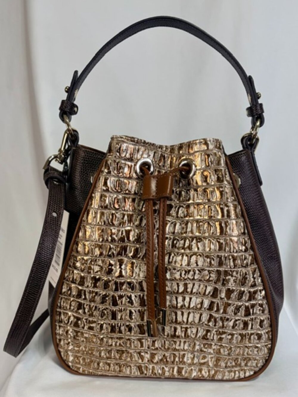 NWT Brahmin Melinda Bucket Bag in Ganache Berryline Leather